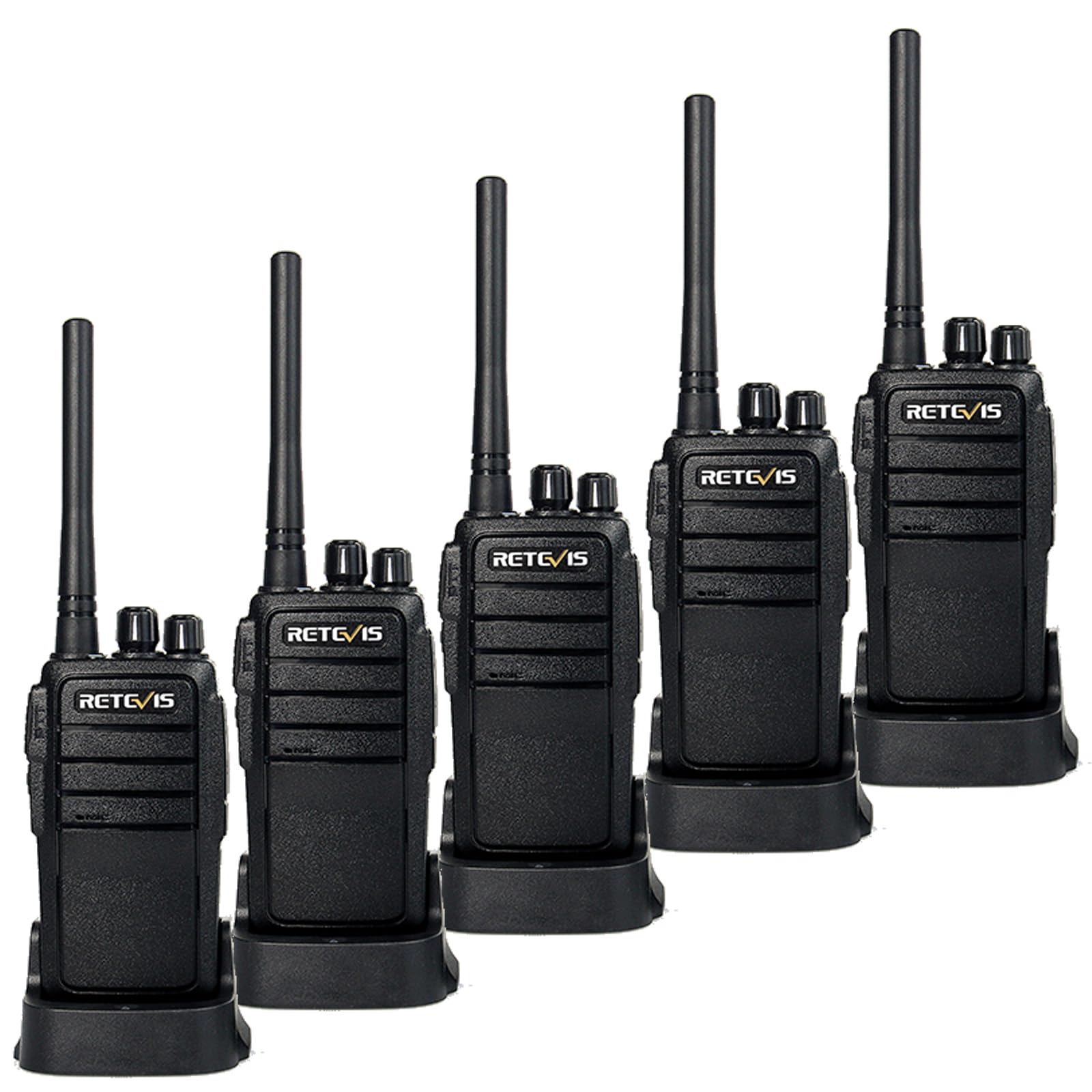 Retevis RT21 Walkie Talkie Long Range, Professional 2 Way Radio, VOX, Emergency Alarm, 1100 mAh Rechargeable, Portable Handheld Walkie Talkies for Factory, Restaurant (Black, 5Pcs)