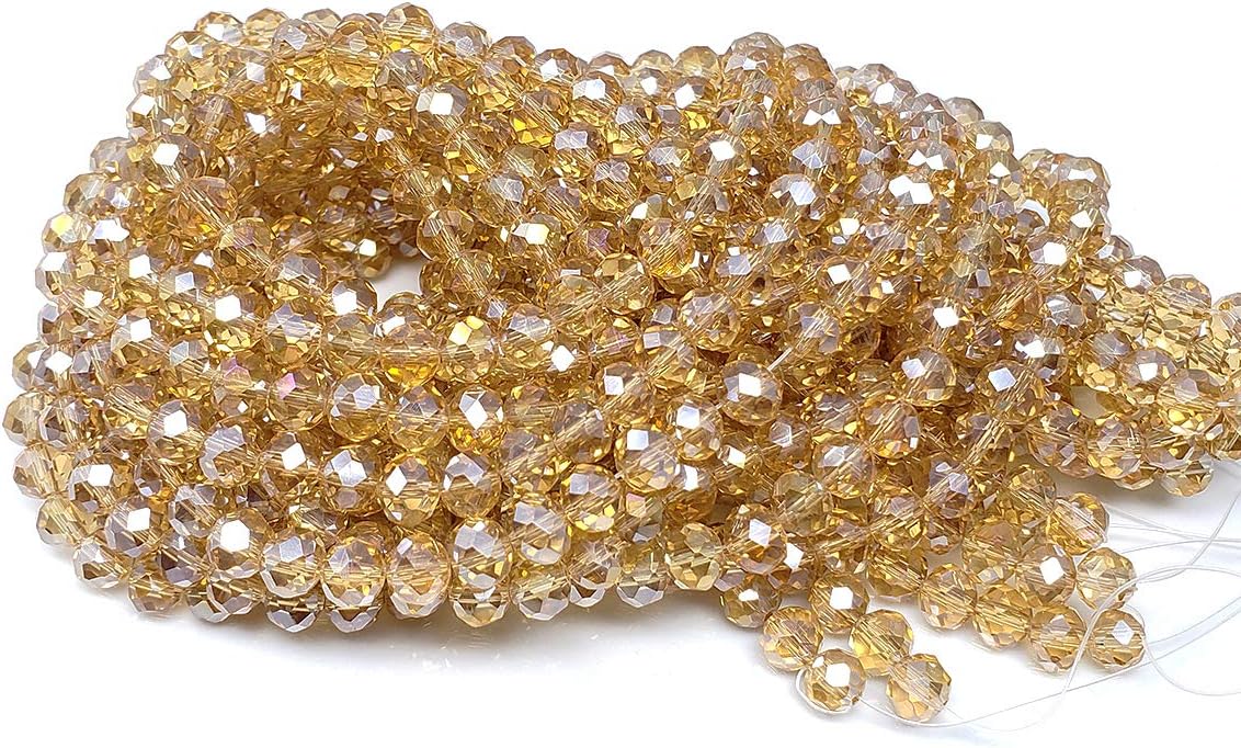 Chengmu 6mm Gold Champagne Briolette Glass Beads for Jewelry Making AB Colour 720pcs Faceted Rondelle Shape Crytal Spacer Beads Assortments Supplies Accessories for Bracelet Necklace for Wholesale