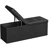 SONGMICS MAZIE Collection - 43 Inches Storage Ottoman Bench with Flipping Lid, Storage Chest with Iron Frame Support, Load 660 lb, for Living Room, Bedroom, Synthetic Leather, Black ULSF75BK
