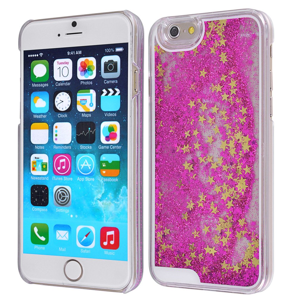 Yoption Transparent Plastic 3D Glitter Quicksand and Heart Liquid Case for iPhone 6 6s 4.7\