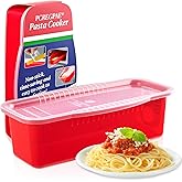 PCREGPAE Microwave Pasta Cooker with Strainer Lid &amp; Built-in Measuring Card | Quickly Cook 1-4 Servings-No Mess, Sticking or Waiting for Boil, Spaghetti Noodle Cooker in Microwave for RV, Kitchen &amp; Meals