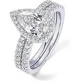 PAVOI 14K Gold Plated 1.7CT Pear Cubic Zirconia Eternity Engagement Ring Promise Ring Set for Women - Hidden Halo
