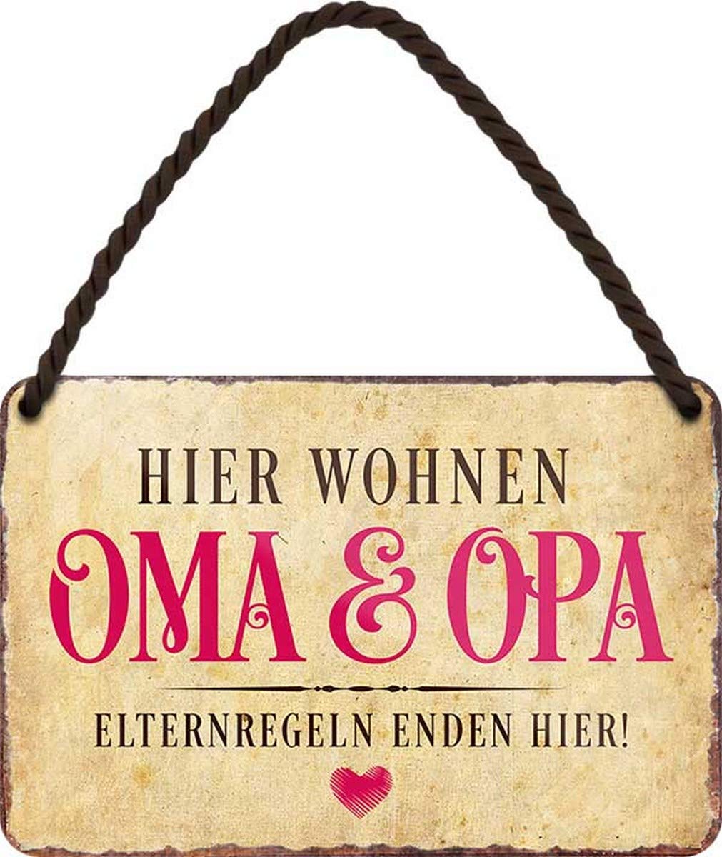 N / A HS114 Tin Sign with German Text "Hier Wohnen Oma und Opa". 18 x 12 cm