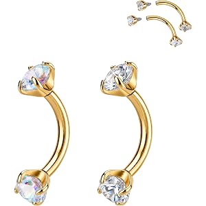EQFE Rook Piercing Jewelry G23 Titanium Eyebrow Rings 16G Surface Tragus Piercing for Women Threaded Curved Barbell Snug Dait