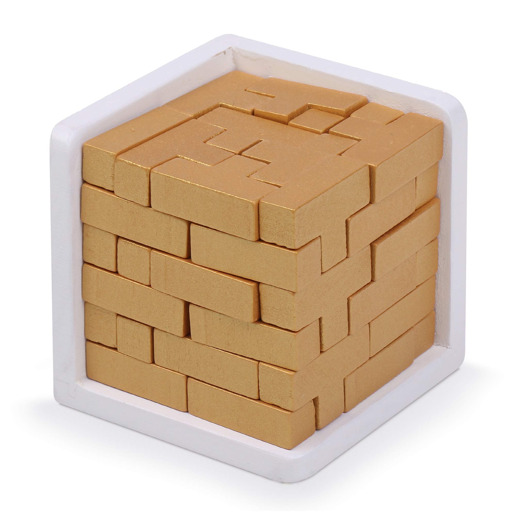 Original 3D Wooden Brain Teaser Puzzle: Engaging 3D Puzzle Box for Kids 8-12 & Adults, Desk Toys Delight, Challenging Games & Wooden Puzzles for Adult Brain Boost (Golden Edition)
