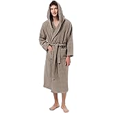 SIORO Mens Terry Hooded Bath Robe, Soft Plush Long Cotton Towel Robes for Spa, Shower, Full Length Big and Tall Bathrobes