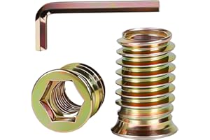 KVOHLUM 15 PCS 3/8-16 x 25mm Threaded Inserts for Wood Professional Threaded Insert Nuts for Furniture & Wooden Products, Hex Spanner Included
