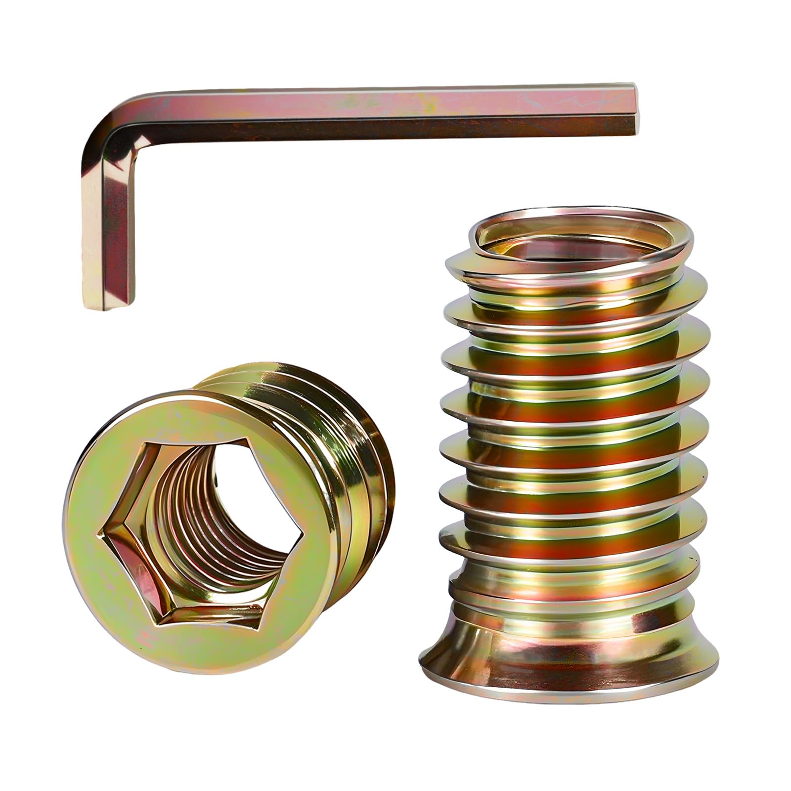 Photo 1 of 30 PCS M8-1.25 x 25mm Threaded Inserts for Wood Professional Threaded Insert Nuts for Furniture & Wooden Products, Hex Spanner Included