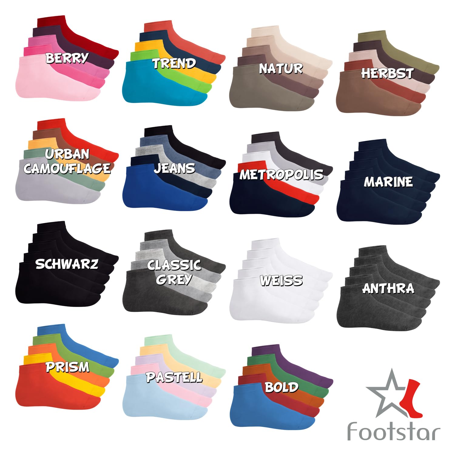 Footstar EVERYDAY! 10 Paar Damen Herren Quarter Socken - Schwarz 39-42 4