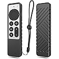 SITHON Silicone Case for Apple TV 4K 2022 2021 Remote, Lightweight Shockproof Anti Slip Protective Cover with Lanyard Strap for Apple TV 4K / HD Siri Remote (3rd Gen / 2nd Gen), Black