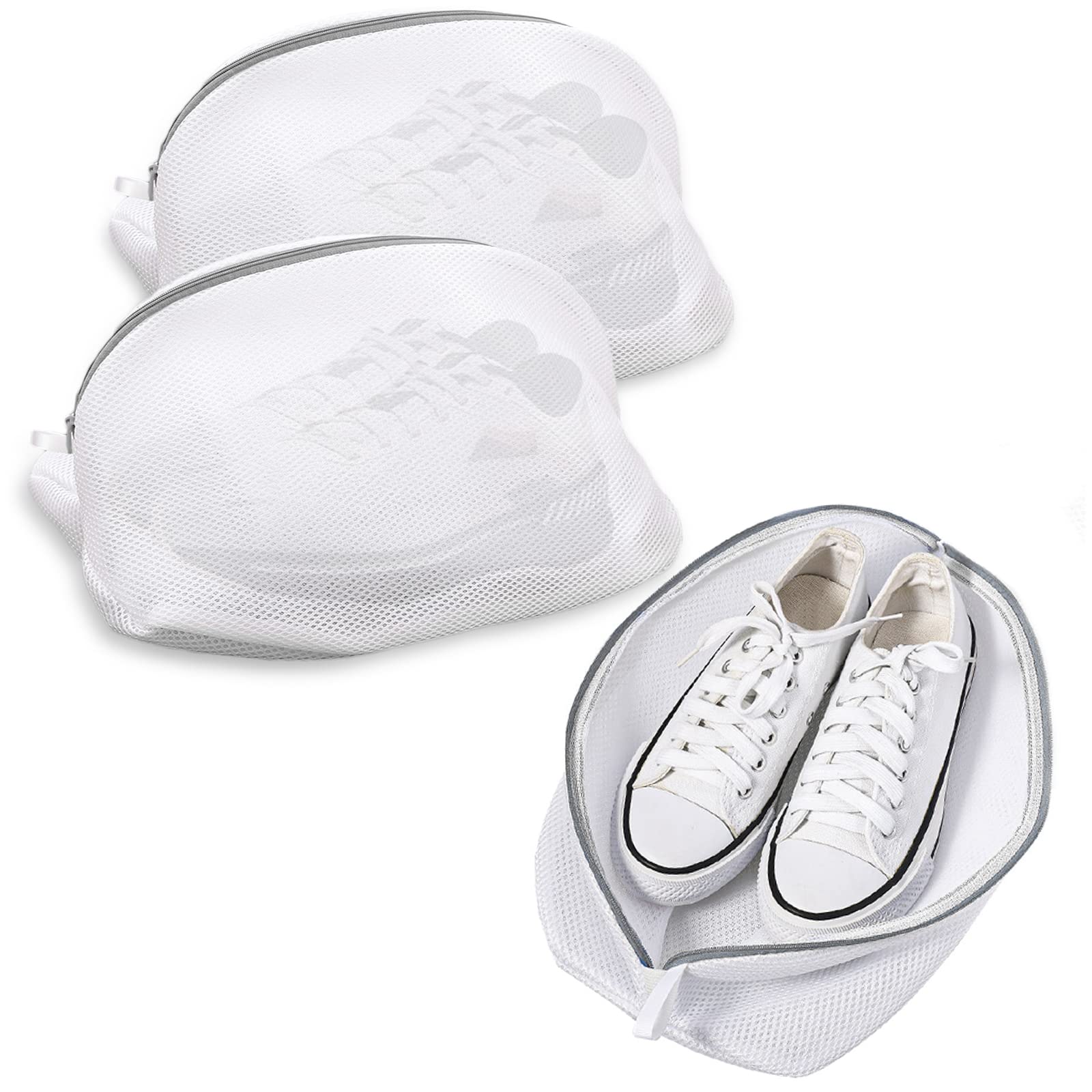 Durable Mesh Shoes Laundry Bags - 2PCS Large Size Trainers Washing Machine Bags with Zip, 9.8 x 16 Inch for Gym Shoes, Sneakers, Socks