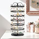 iDavosic.ly 6 Tier Metal Rotating Earring Holder Organizer, 264 Holes Large Stud Storage Display Stands Tree Rack, Adjustable Pierced Hoop Dangle Tower for Women, Black