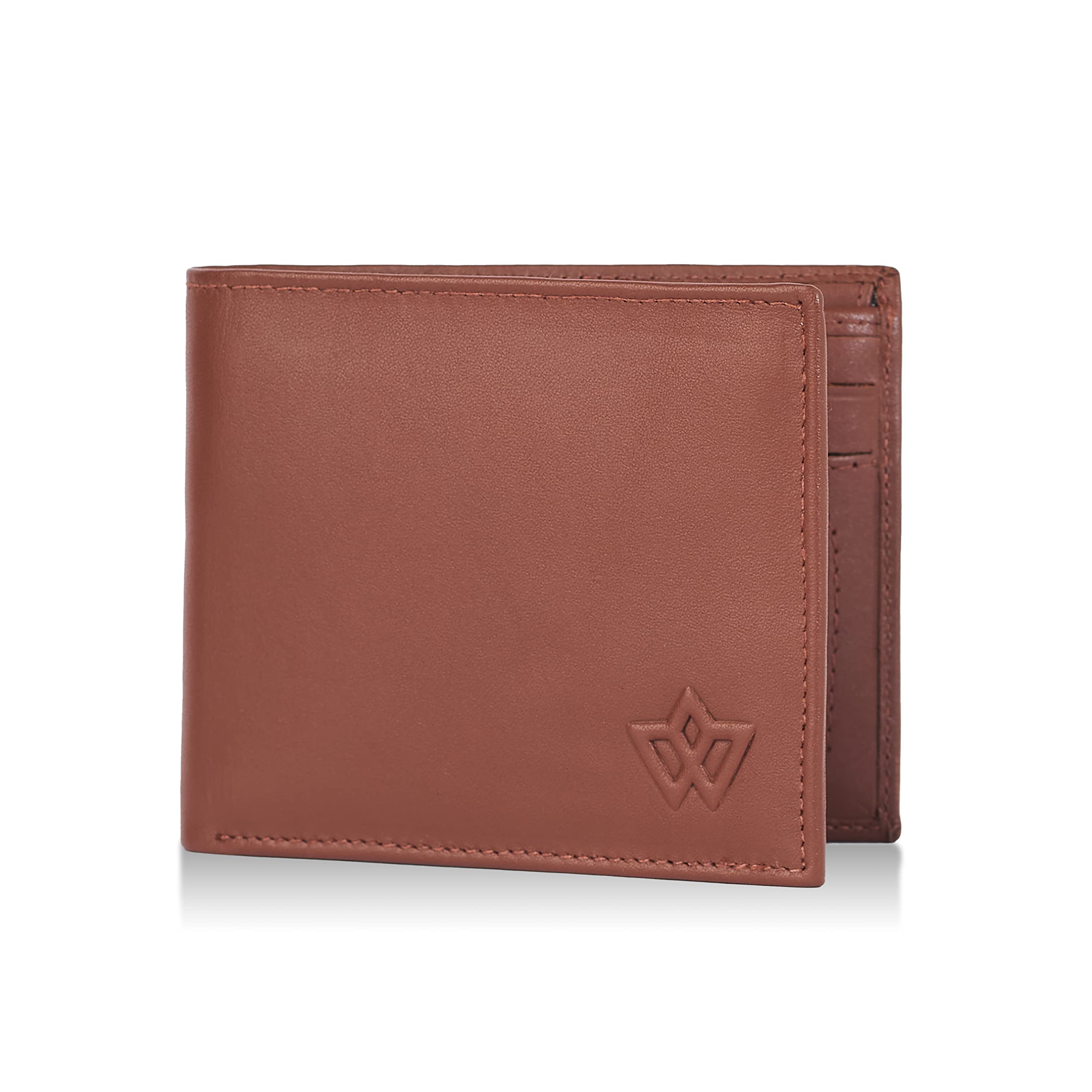 WASAMA Slim Leather Wallet for Men Black, Brown, Vintage Brown | Bi-fold, Coin Pocket, Minimalist | RFID Protection | The Space Saver 1 - Cognac Rich Brown