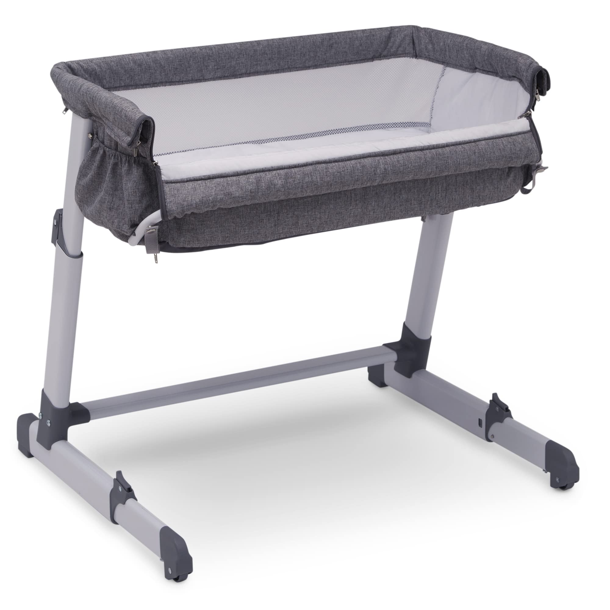 Photo 1 of Delta Children Simmons Kids Dream Bedside Bassinet with Zip-Down Side Wall – Convenient Baby Sleeper with Breathable Mesh and Adjustable Heights - Lightweight Portable Crib, Grey