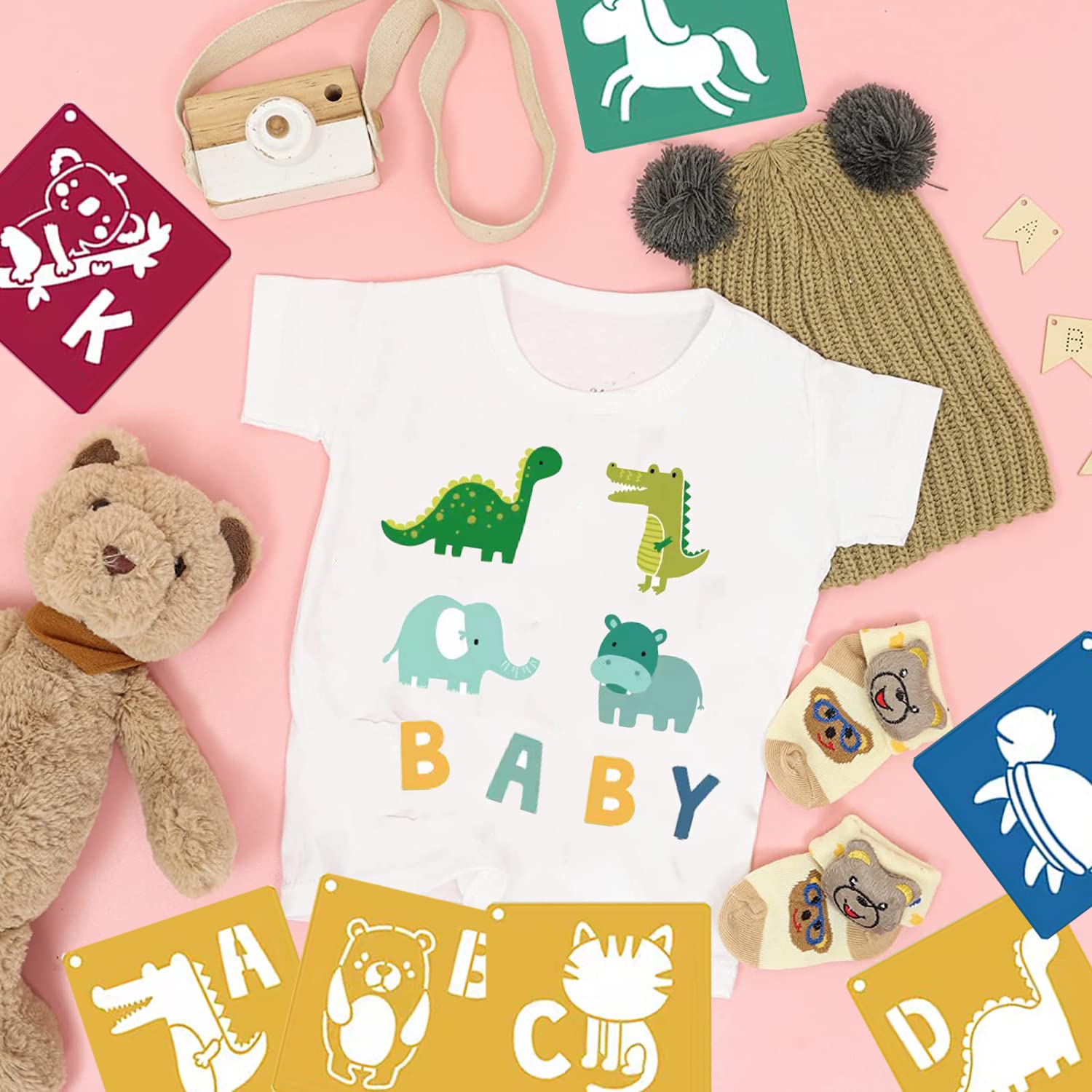 Stencils for Kids 26pcs Animal Drawing Stencils 8x8 Large Reusable Plastic Stencils with Letter A-Z for Boys Girls DIY Crafts