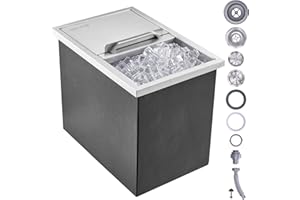 VEVOR Drop in Ice Chest, 18"L x 12"W x 14.5"H Stainless Steel Ice Cooler, Commercial Ice Bin with Sliding Cover, 40.9 qt Outdoor Kitchen Ice Bar, Drain-pipe and Drain Plug Included, for Cold Wine Beer