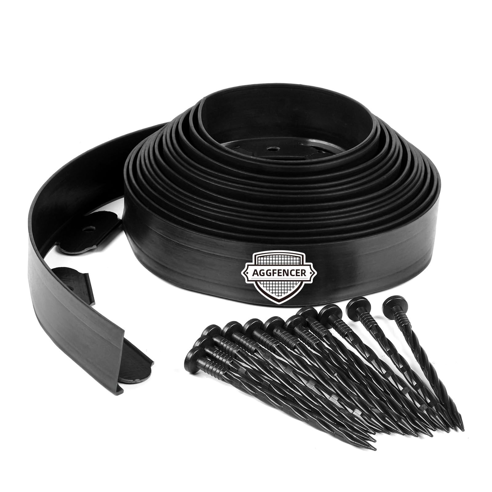 Photo 1 of AggFencer 4 in x 25 Ft Garden Landscape Edging, No Dig Garden Edging Border Kit with 46 Pcs Spikes for Flower Bed Lawn Yard Grass Black