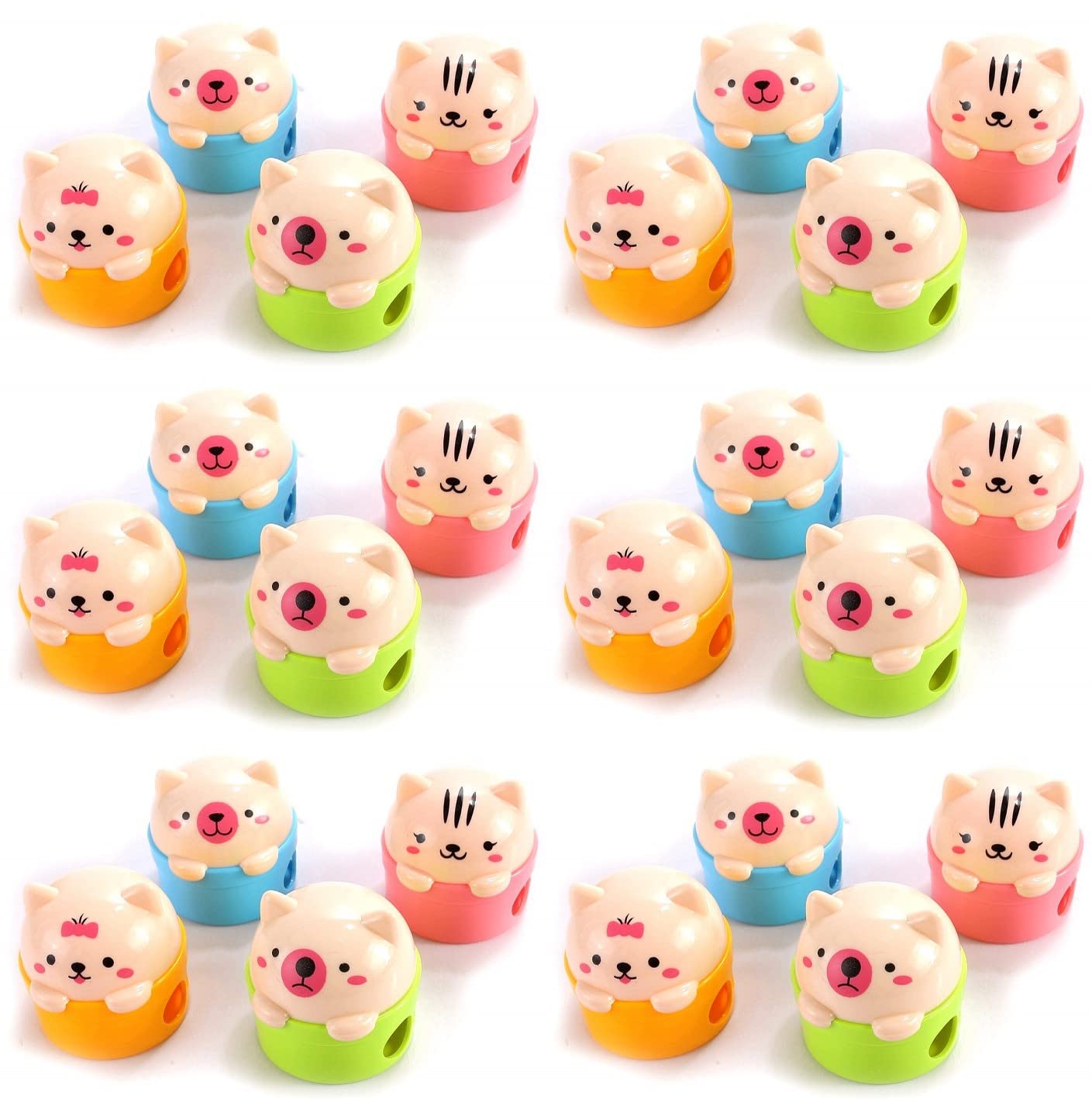 JZK 24 x Small Animal Pencil Sharpener with Container for Kids Party Bags fillers, Cute Pencil Sharpener for Children Birthday Favours, giveaways, Game prizes for Girls Boys