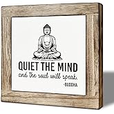 Yoga Room Meditation Room Decor, Quiet The Mind And The Soul Will Speak Sign, Zen Decoration for Home Tabletop, Motivational Decor, Farmhouse Meditation Wooden Plaque 5.9 x 5.9 Inches