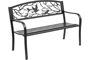 Outsunny 50" Garden Bench Outdoor Loveseat with Vintage Bird Pattern Cast Metal - Black