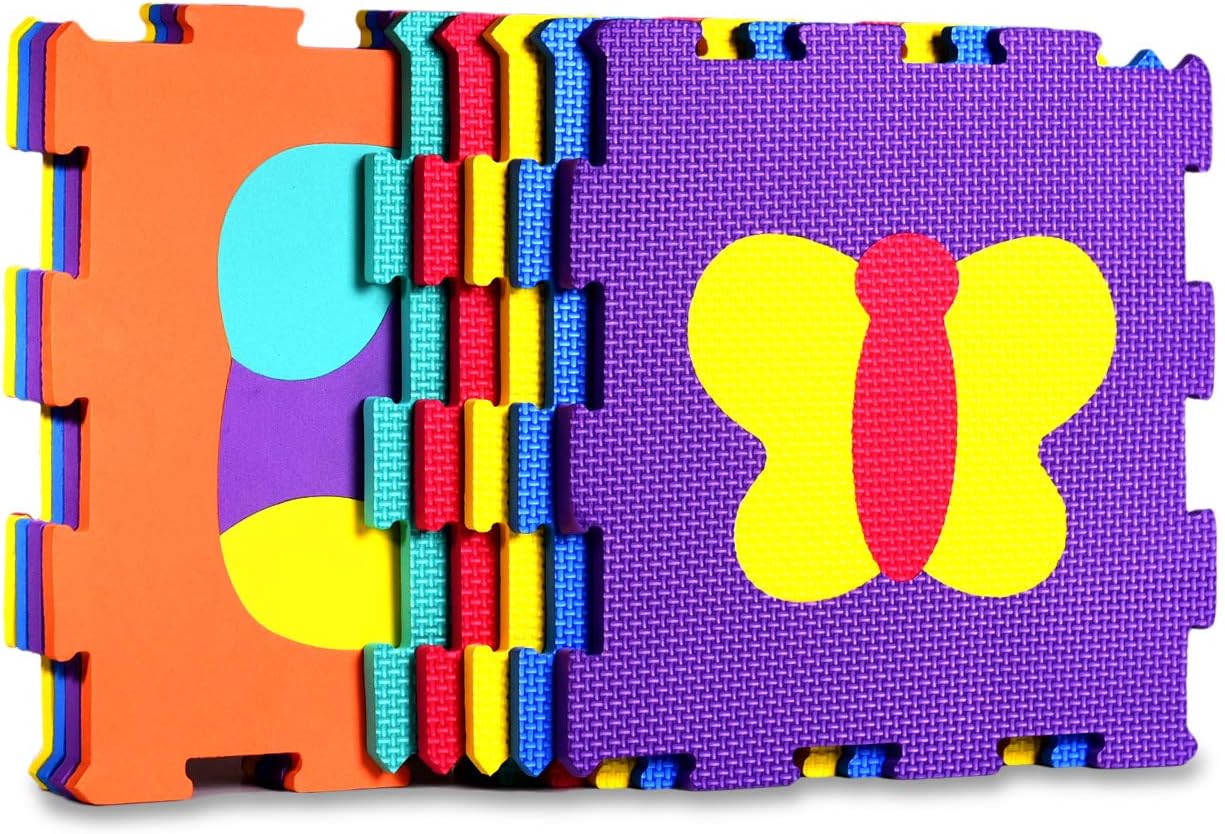 Animals Rubber EVA Foam Puzzle Play mat Floor. 10 Interlocking playmat Tiles (Tile:12X12 Inch/10 Sq.feet Coverage). Ideal: Crawling Baby, Infant, Classroom, Toddler, Kids, Gym Workout time
