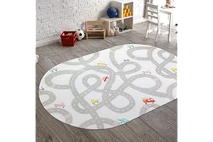 STARUIA Road Traffic Kids Rug Children Playing with Cars Playmat 4x6 Ft, Washable Play Carpet for Kids Playroom, Non-Slip Have Fun Safe Baby Nursery Rug for Toddler Boy's Bedroom Game Room Grey