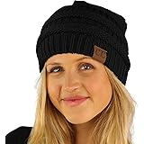 CC Fleeced Fuzzy Lined Unisex Chunky Thick Warm Stretchy Beanie Hat Cap