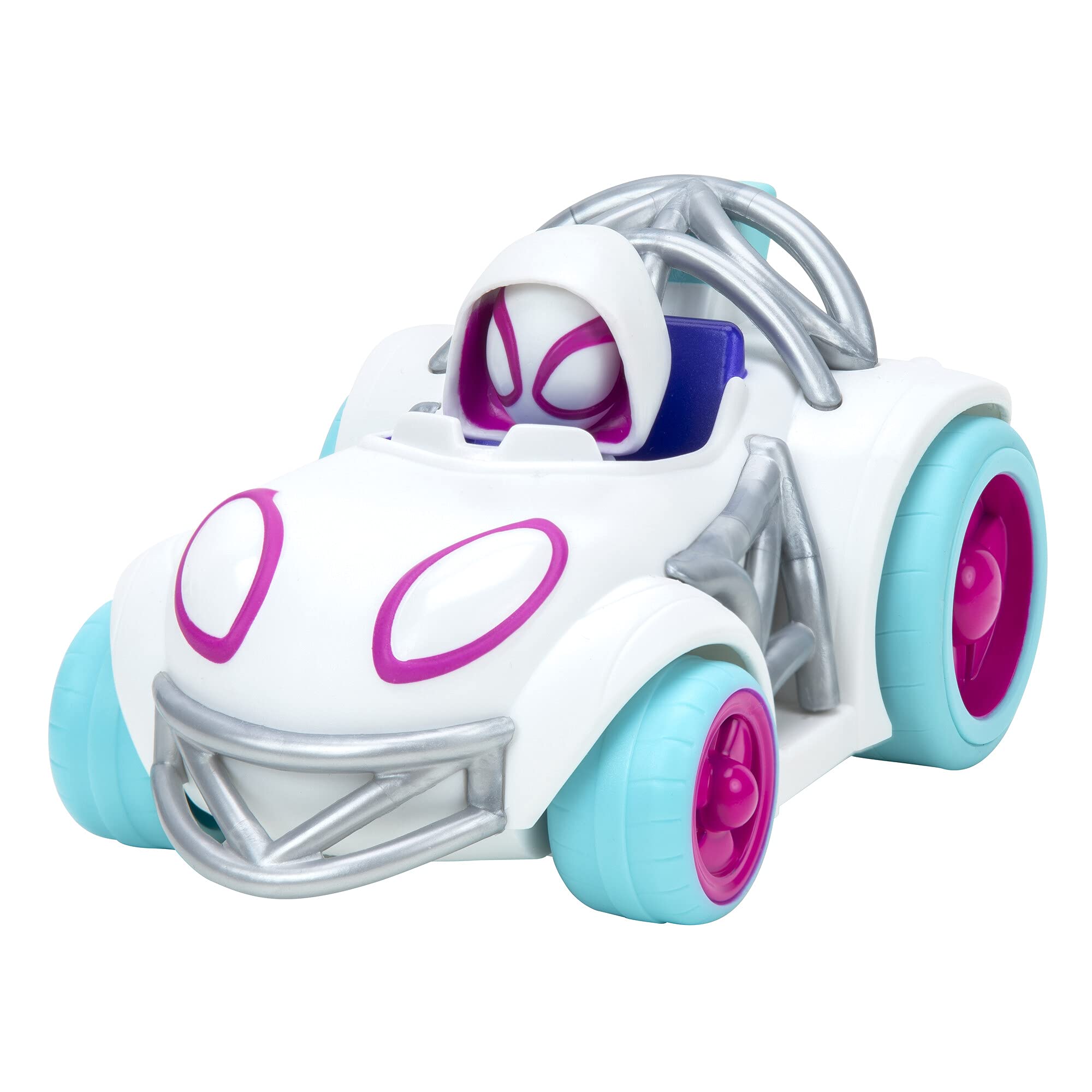 Marvel's Spidey and his Amazing Friends Webbed Wheelie Vehicle - Ghost-Spider Pull Back Vehicle - Features Built-In Super Hero - Toys Featuring Your Friendly Neighbourhood Spideys