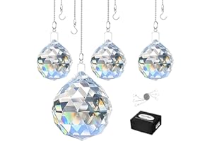 MerryNine 4 Pcs Clear Crystal Ball Prism Sun Shine Catcher Rainbow Pendants Maker, Hanging Crystals Prisms for Windows, for Feng Shui, for Gift (30mm/50mm- 4pcs)