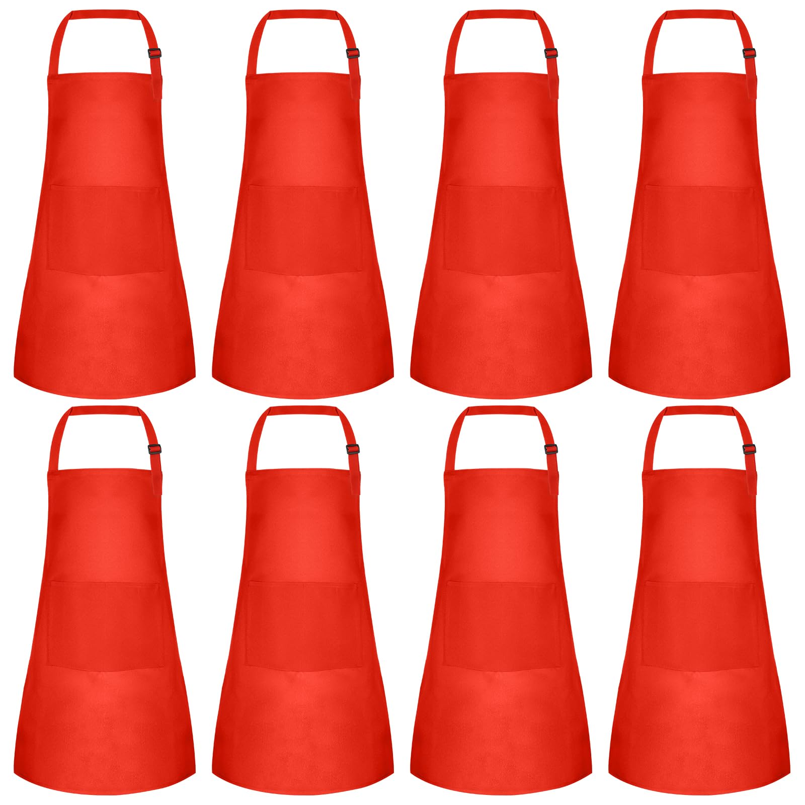 Morcheiong 8 Pack Adjustable Kids Apron Bulk with 2 Pockets Toddler Apron Kids Painting Aprons for Cooking Baking Paiting Boys Girls (Red)