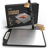 Matiks Stainless Steel Cutting Board Set - 16”×11” Large Double Sided Dishwasher Safe Metal Cutting Board for Kitchen – Housewarming Gifts New Home - New Home Gift Ideas - First Home Cooking Gifts