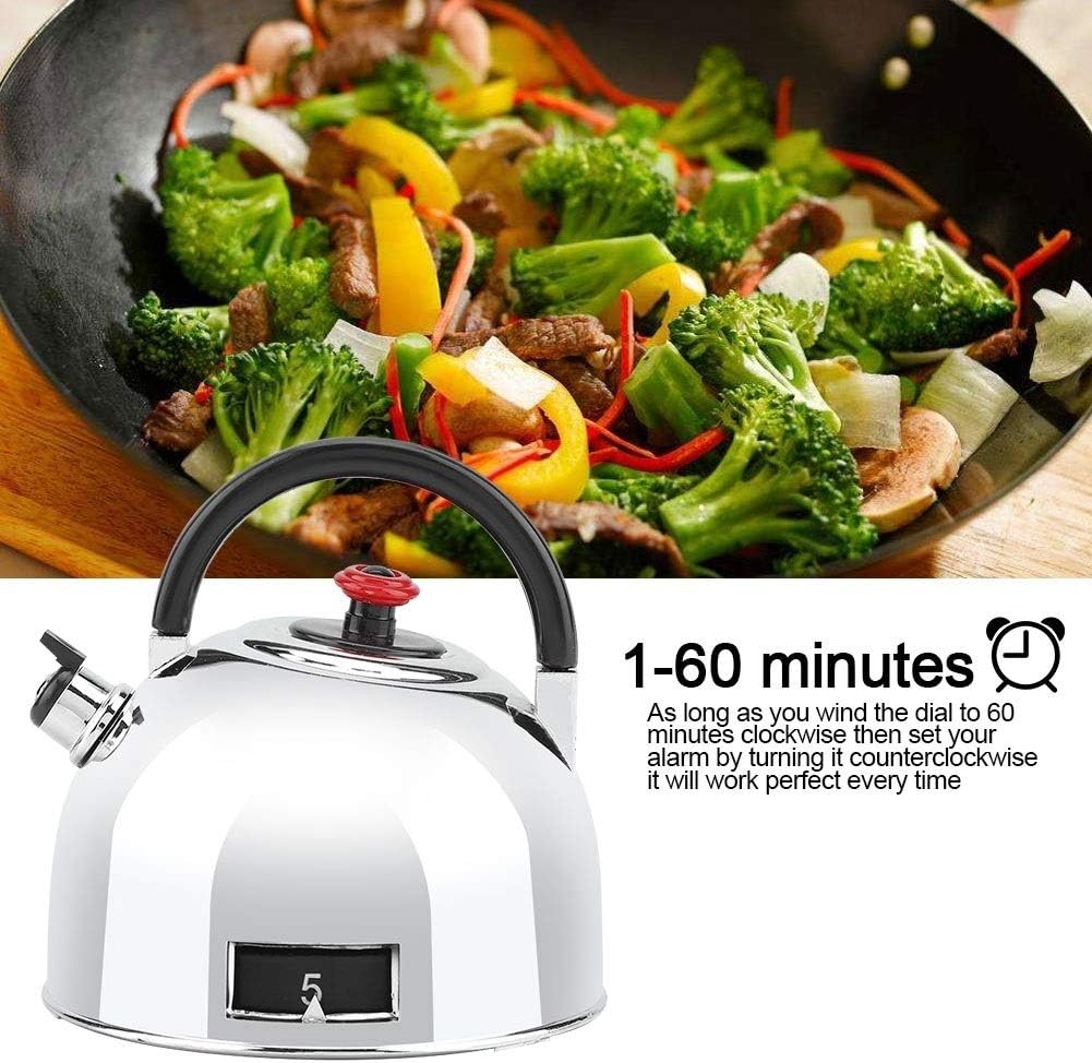 Tarente Teapot Shaped 60 Minutes Kitchen Timer Stainless Steel Mechanical Wind-Up Timer Time Reminder, Silver - Image 5