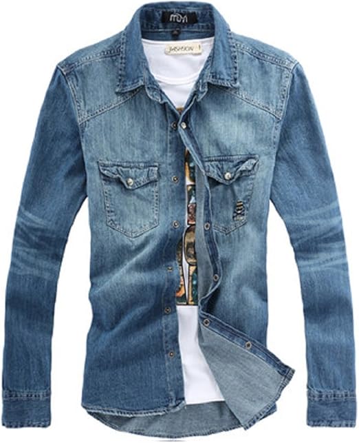 Amazon Co Jp Stylish Boy デニム シャツ 長袖 スカル ウェスタン風 カジュアル サファリ 男性 メンズ オリジナルブレスレット付 Sb Xl ライトブルー 服 ファッション小物