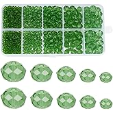 SUNNYCLUE 1 Box 780Pcs Green Glass Beads Crystal Glasses Charms 2mm 4mm 6mm 8mm 10mm Transparent Rondelle Faceted Spacer Beads for Jewelry Making Bracelets Necklace DIY Crafts Decoration Beginners
