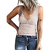 KINLONSAIR Women's Sleeveless Henley Tank Tops Summer Ribbed Button Down Casual T Shirts Slim Fit V Neck Tee Tops