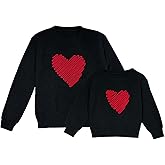 Mommy and Me Outfits Pink Pearled Heart Print Valentine's Day Crew Neck Sweater Spring Tops