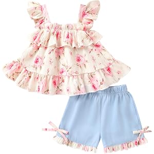 CBHAIBLYD Toddler Girl Summer Outfit Sleeveless Top and Shorts 2pcs Set Baby Girl Ruffle Shirt clothes 12M-5T