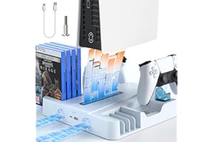 Juseisin PS5 Cooling Station, Stand for PS5 Pro/Slim with Dual Controller Charging, 3 Cooler Fan with Independent Fan Control, 8 Card Slots