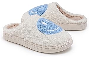 V-CEN Smile Face Slippers for Kids Happy Face Slippers for Girls Boys Soft Plush Warm Slipper Anti-Slip Winter Fluffy House Shoes Soft Memory Foam Comfort Cotton Kids Slippers Indoor and Outdoor