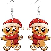 Gingerbread Man Drop Dangle Red Brown Earrings Christmas Earrings for Women Girls