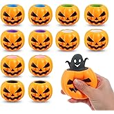 BILLMOSS Halloween Pumpkin Squishy Toys - 12PCS 6 Colors Stress Relief Ghost Toy for Trick or Treat Party Suppliers Party Favors Halloween Goodie Bag Fillers for Kids Adults