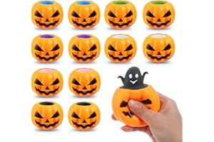 BILLMOSS Halloween Pumpkin Squishy Toys - 12PCS 6 Colors Stress Relief Ghost Toy for Trick or Treat Party Suppliers Party Favors Halloween Goodie Bag Fillers for Kids Adults