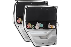 DIZA100 Car Sun Shade Side Window, 2 Pcs Blackout Car Window Shade for Baby Privacy with Storage Net Pockets Auto Curtains 7 Suction Cups for Heat/UV Protection Sun Block Covers