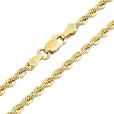 Nuragold 14k Real Yellow Gold 2mm Solid Rope Chain Diamond Cut Necklace (16"-30") Italian Jewelry for Men & Women