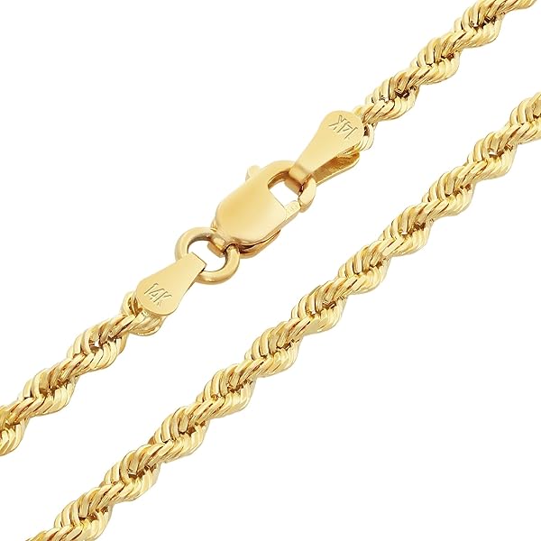 アクセサリー 10K Gold Rope Necklace 56cm 2mm Amazon.com: Nuragold 10k Real Yellow Gold 2mm Rope Chain Diamond