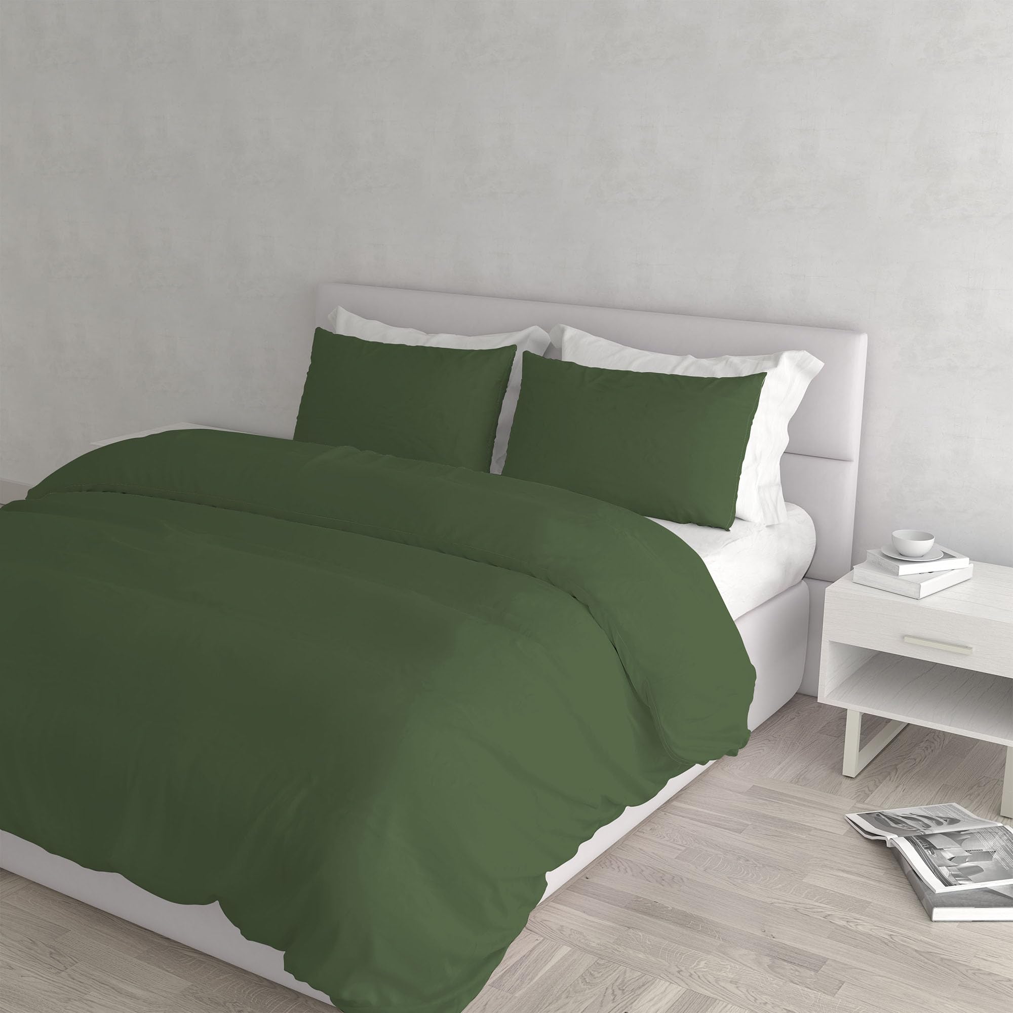 Elegant Microfibre Double Duvet Cover Set, Made in Italy – Duvet Cover Set – Duvet Cover 250 x 200 cm with Flap and Pillow Cases, Dark Green, Double