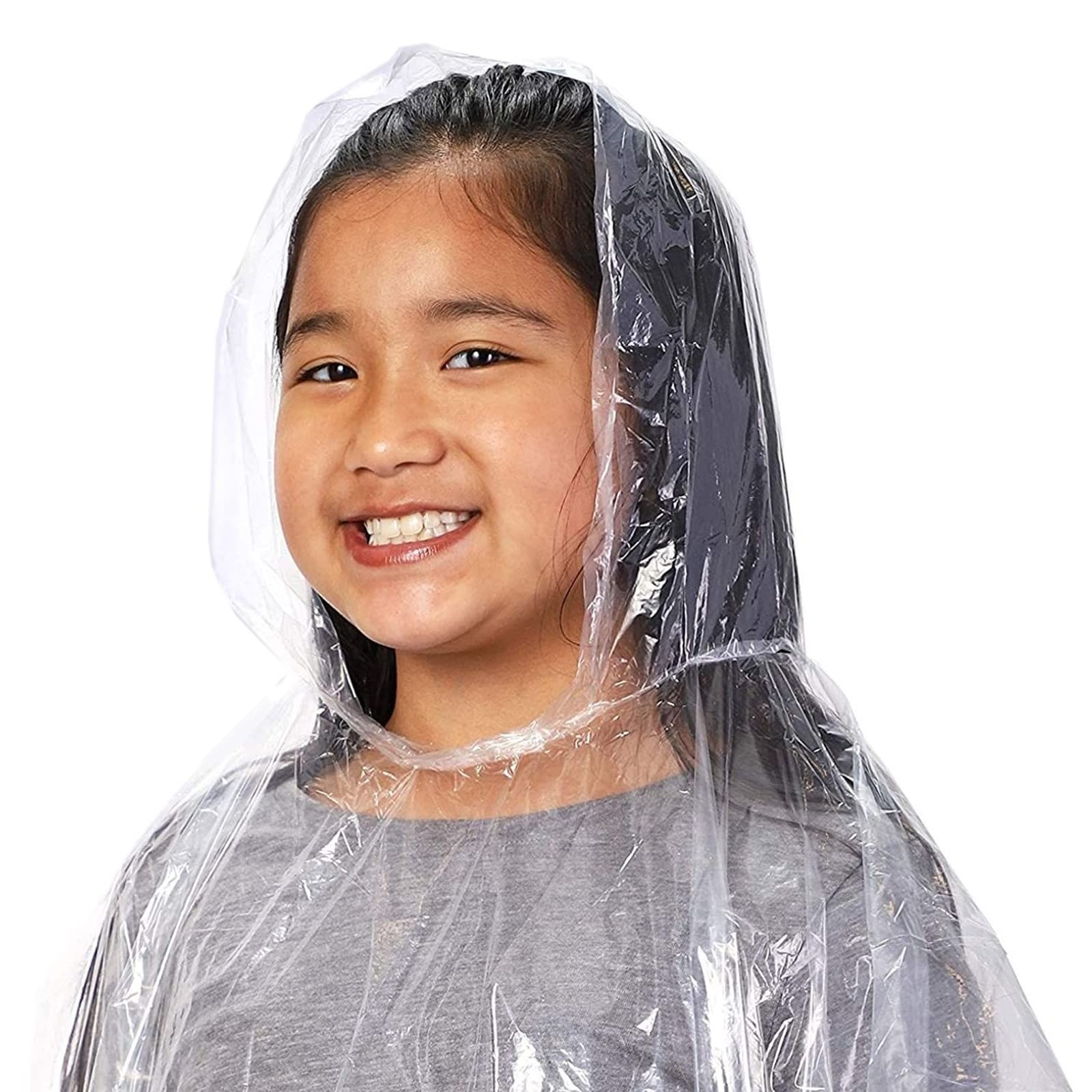 Juvale 10-Pack Disposable Rain Ponchos for Kids - Emergency Plastic Raincoats with Hood for Boys and Girls (Clear)