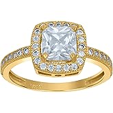 Jewels By Lux 10kt Two-Tone Gold Womens Round And Princess CZ Square Halo Bridal Anniversary Engagement Wedding Ring