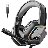 EKSA USB Gaming Headset, Wired Headphones, 7.1 Surround Sound Footstep Sound Judgment, Noise Cancelling Microphone, RGB Light