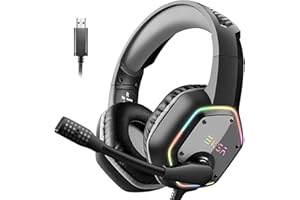 EKSA USB Gaming Headset, Wired Headphones, 7.1 Surround Sound Footstep Sound Judgment, Noise Cancelling Microphone, RGB Light